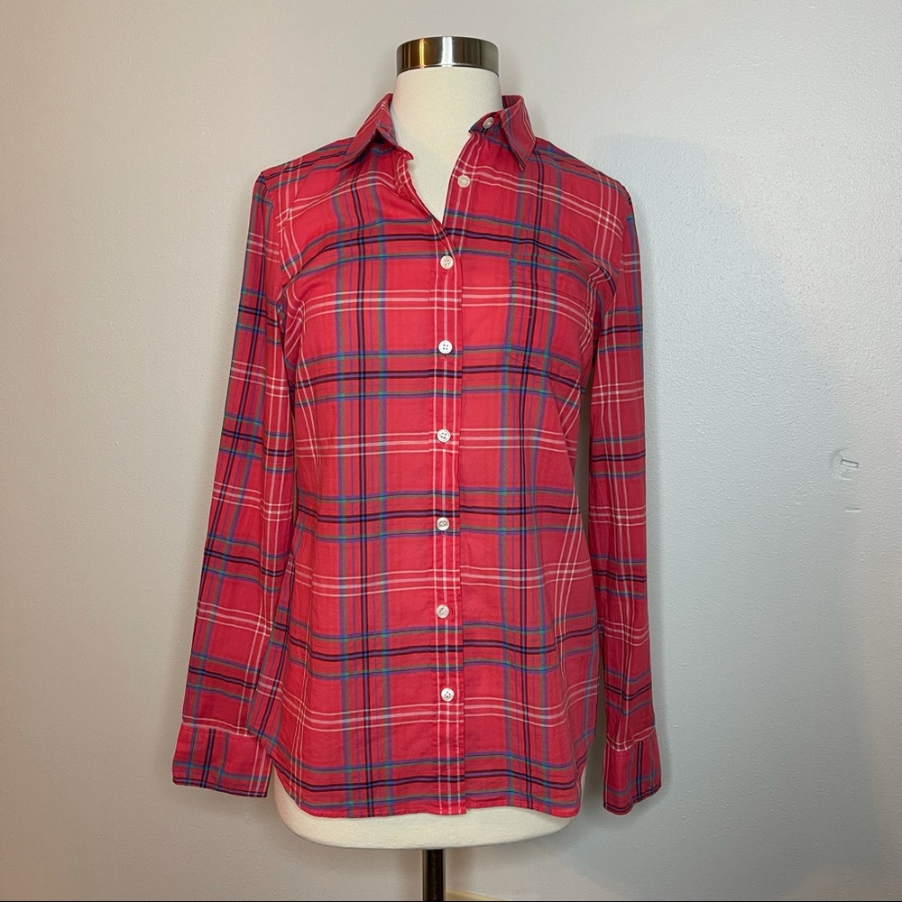 J Crew size XS red plaid long sleeve shirt